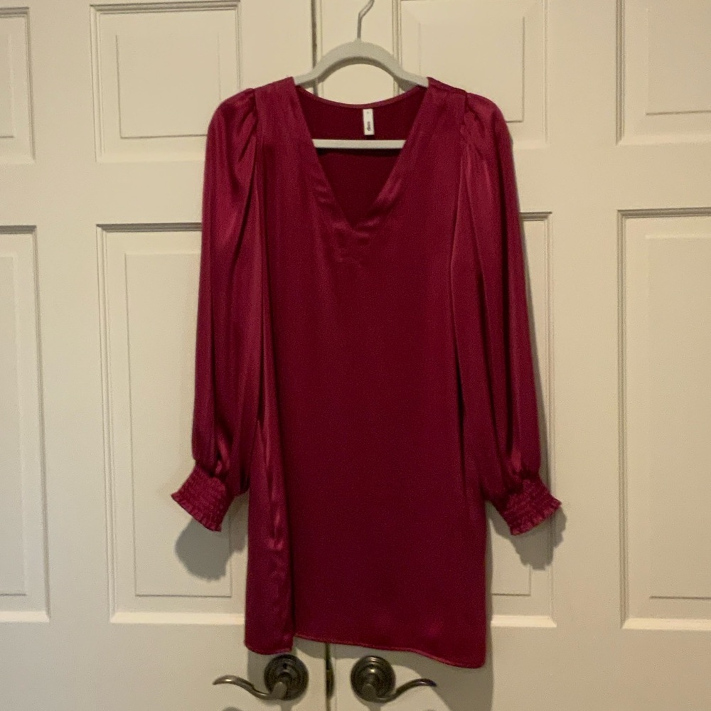 Elegant Burgundy V-Neck Dress